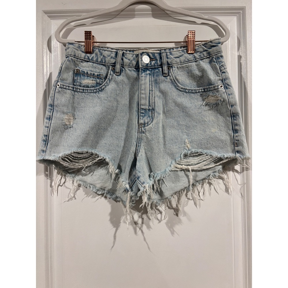 Garage Festival Denim Shorts Light Wash Distressed Frayed Hem Womens Size 5